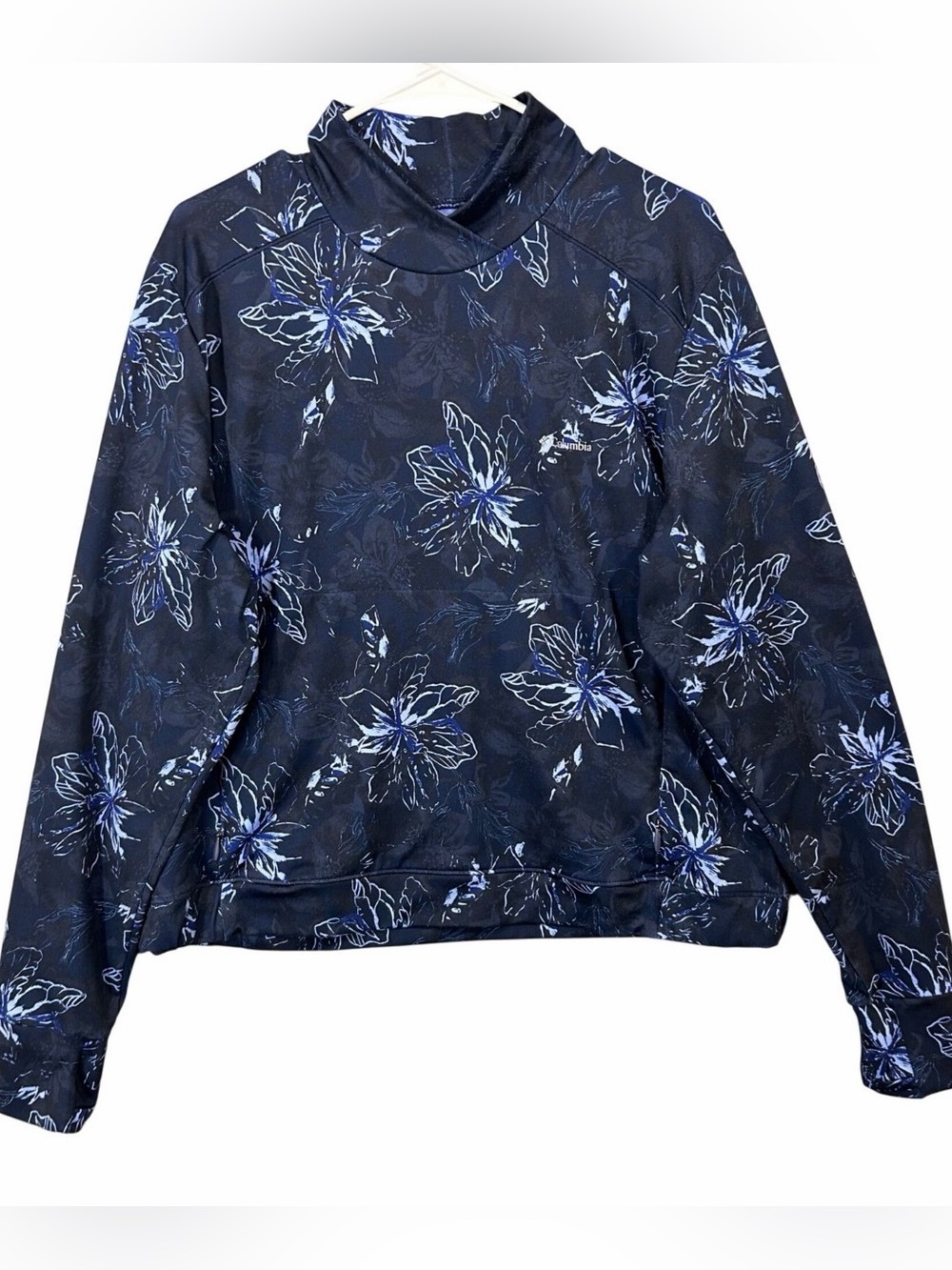 Columbia Navy Blue Floral Pullover Sweater  with thumb holes